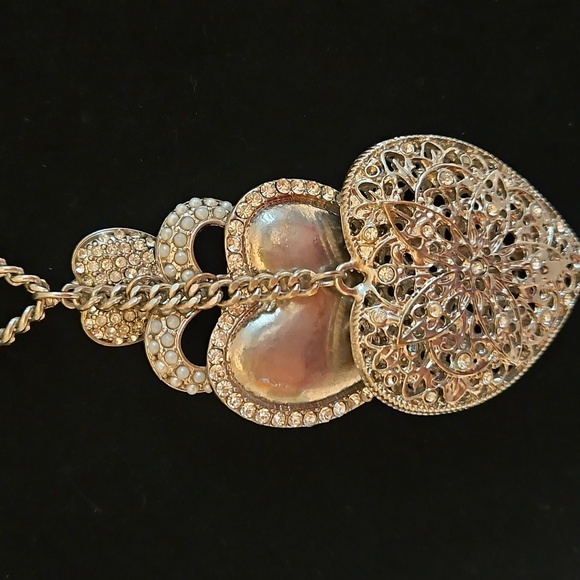 32" Silvertone & Rhinestone Multi Hearts Pendant Necklace - Picture 3 of 10